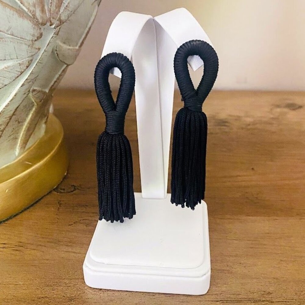 💜 Black Boho Tassel Statement Earrings Lightweight